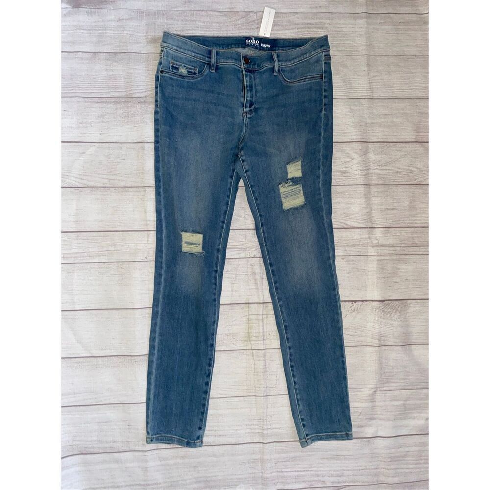 New York & Co women 14 Soho jean leggings w/ripped knees brand new blue